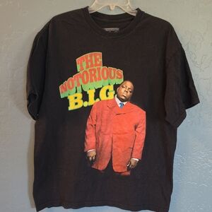 The Notorious B.I.G. Black Graphic Tee with Red Jacket Print